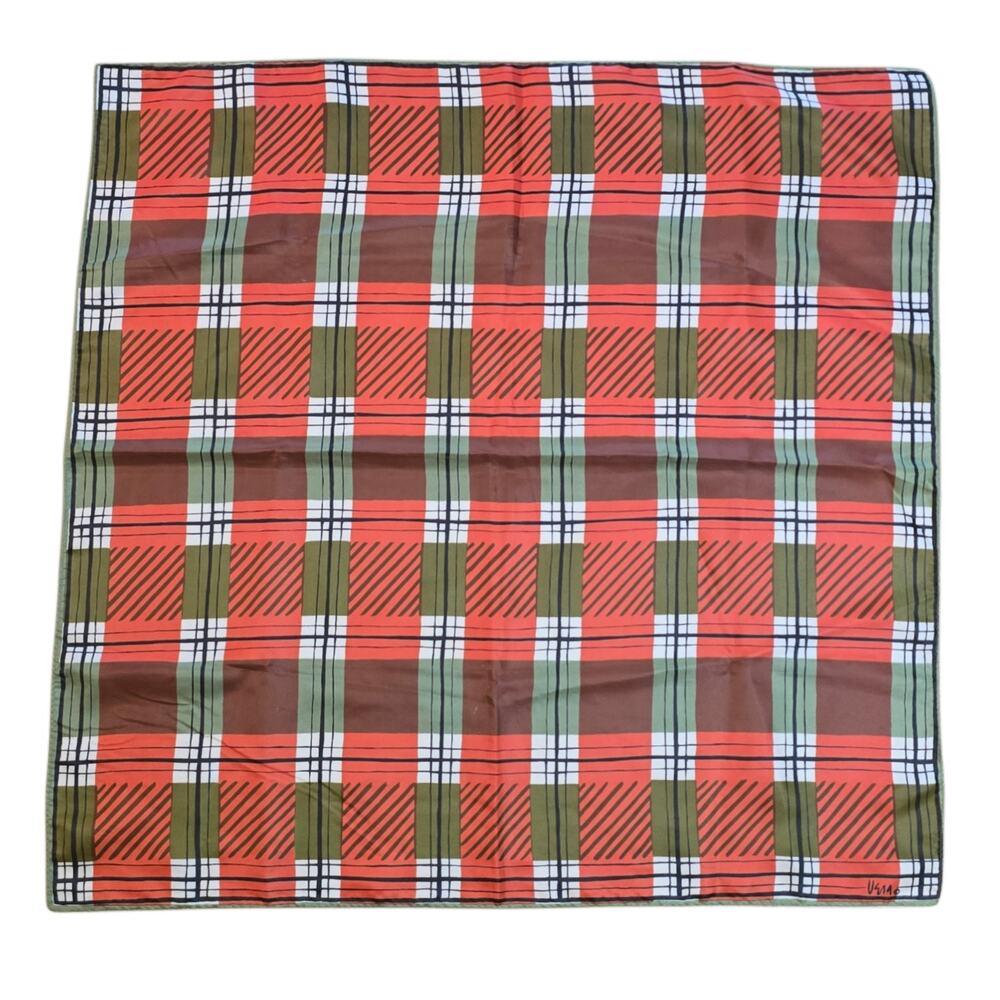 VTG 1960s Vera Neumann Plaid Scarf Red Olive Green Mod Retro Mid Century